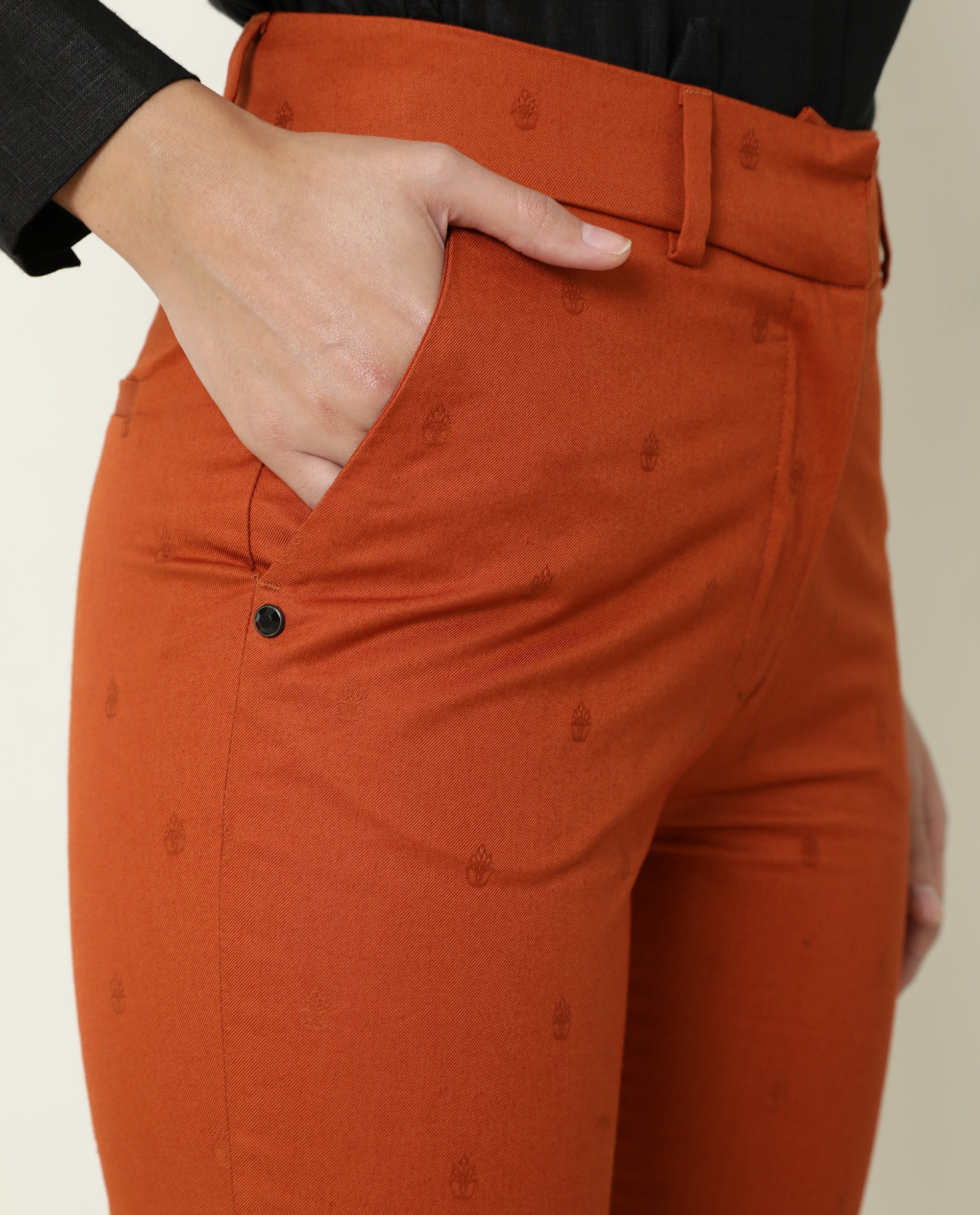 Rareism Women's Odyssey Brown Viscose Plain Ankle Length Tailored Trouser