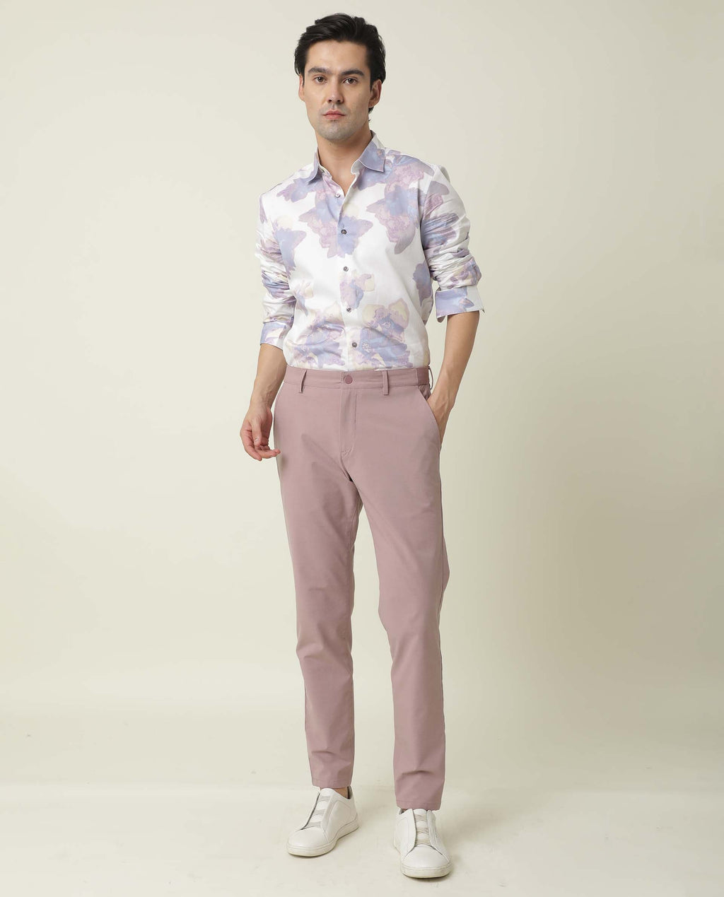Rare Rabbit Men's Driver Pink Polyester Blend Plain Regular Fit Trouser