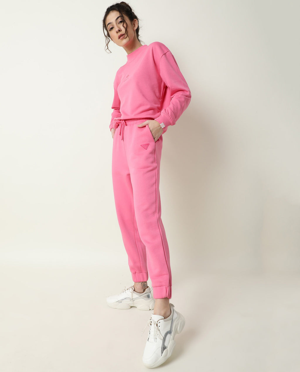 Rareism Women's Neo-1 Pink Polyester Blend Plain Ankle Length Tailored Track Pant