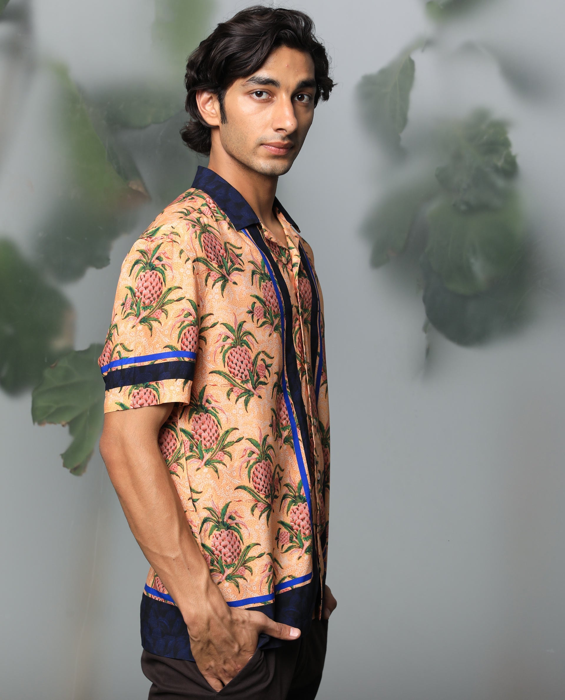 Rare Rabbit Men's Banes Beige Viscose Floral Print Regular Fit Half Sleeve Cuban Collar Shirt