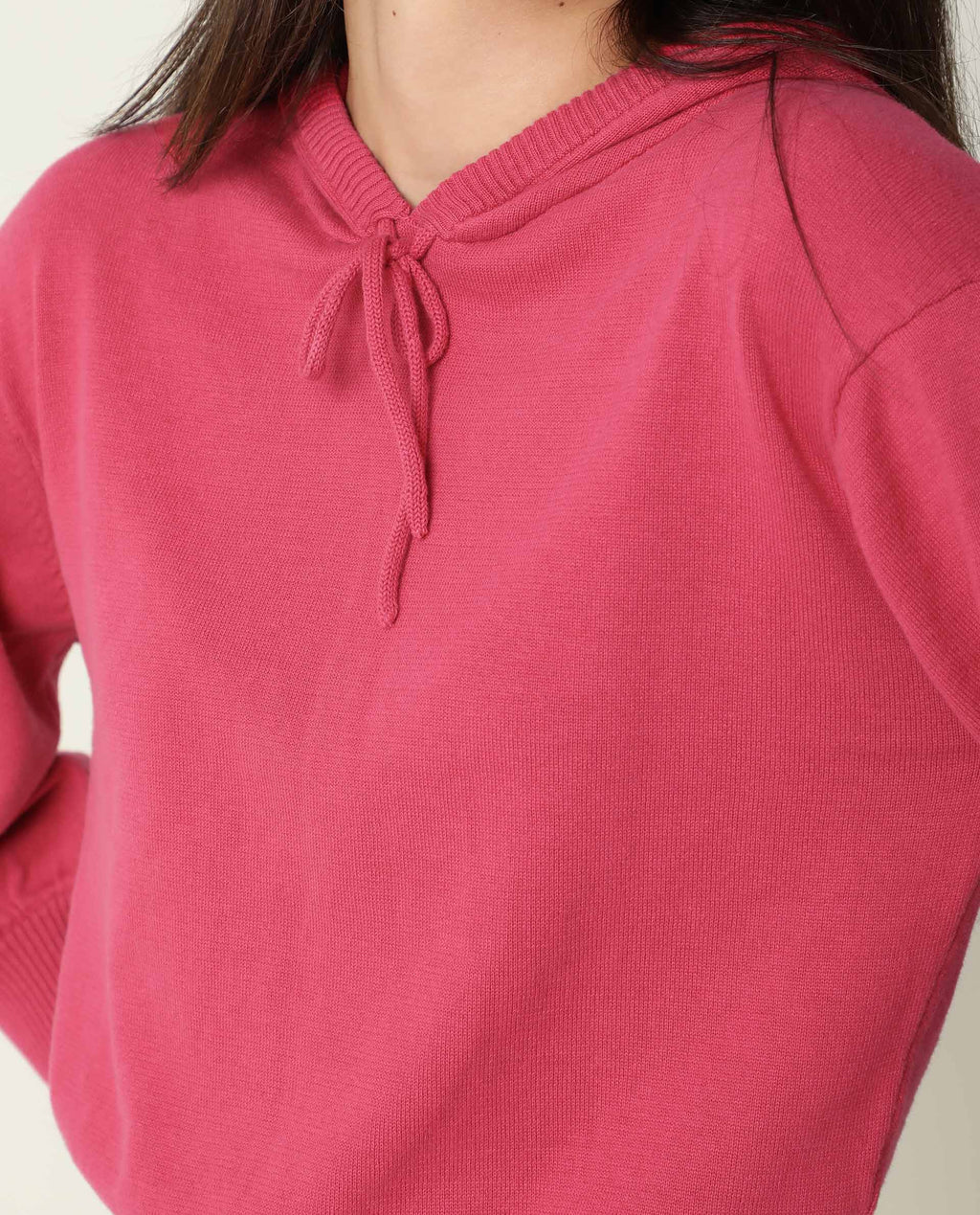 Rareism Women's Finn Light Pink Cotton Hooded Plain Knee Length Straight Fit Track Suit