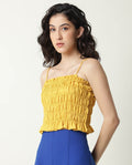 Rareism Women's Declan Yellow Tube Neck Plain Sleeveless Knee Length Tailored Top