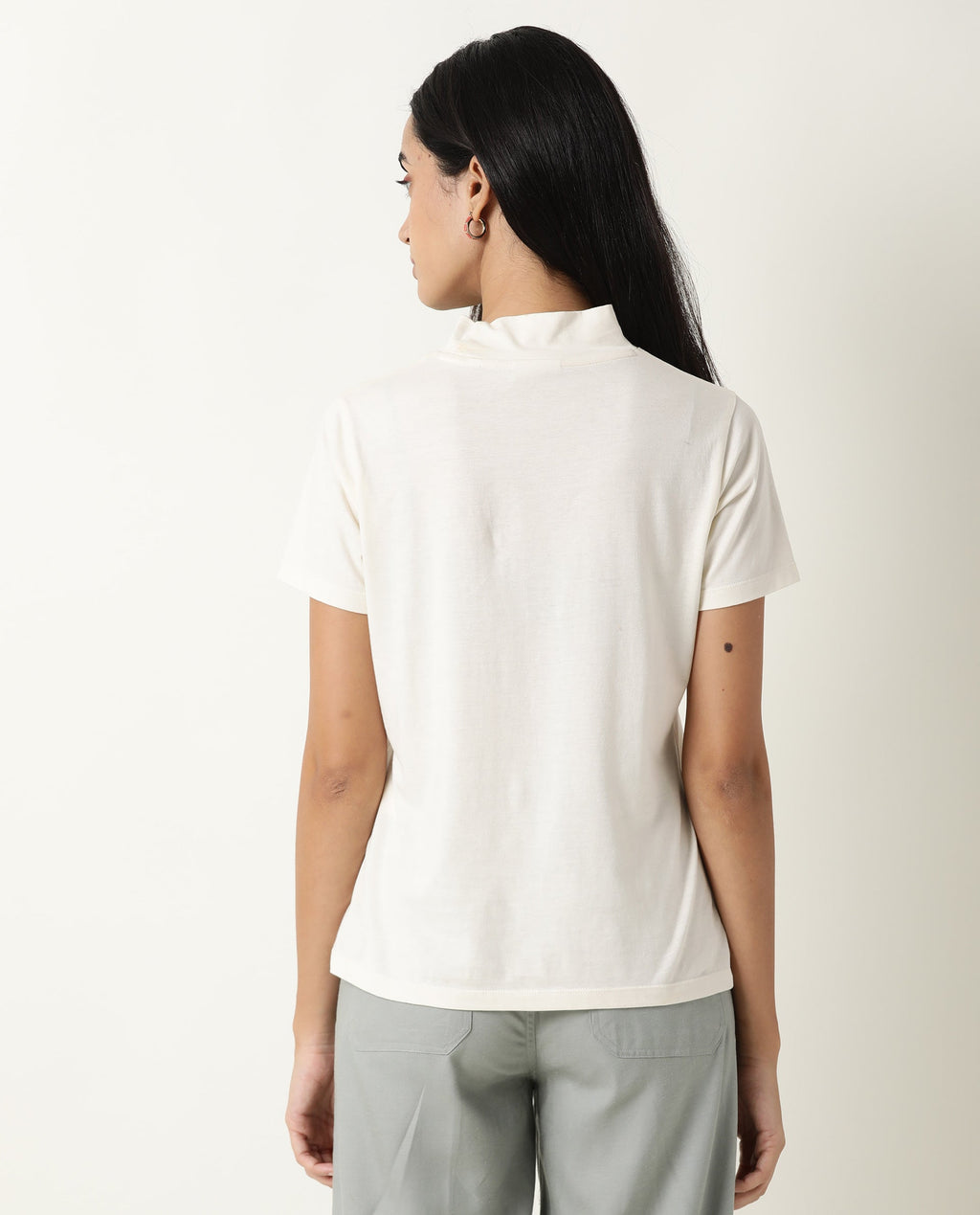 Rareism Women's Hamock Offwhite Cotton Crew Neck Plain Regular Fit T-Shirt