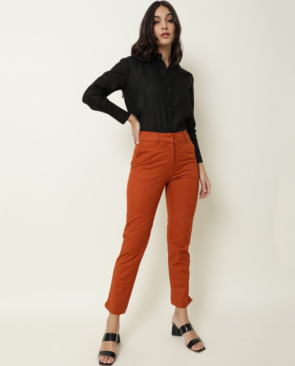 Rareism Women's Odyssey Brown Viscose Plain Ankle Length Tailored Trouser