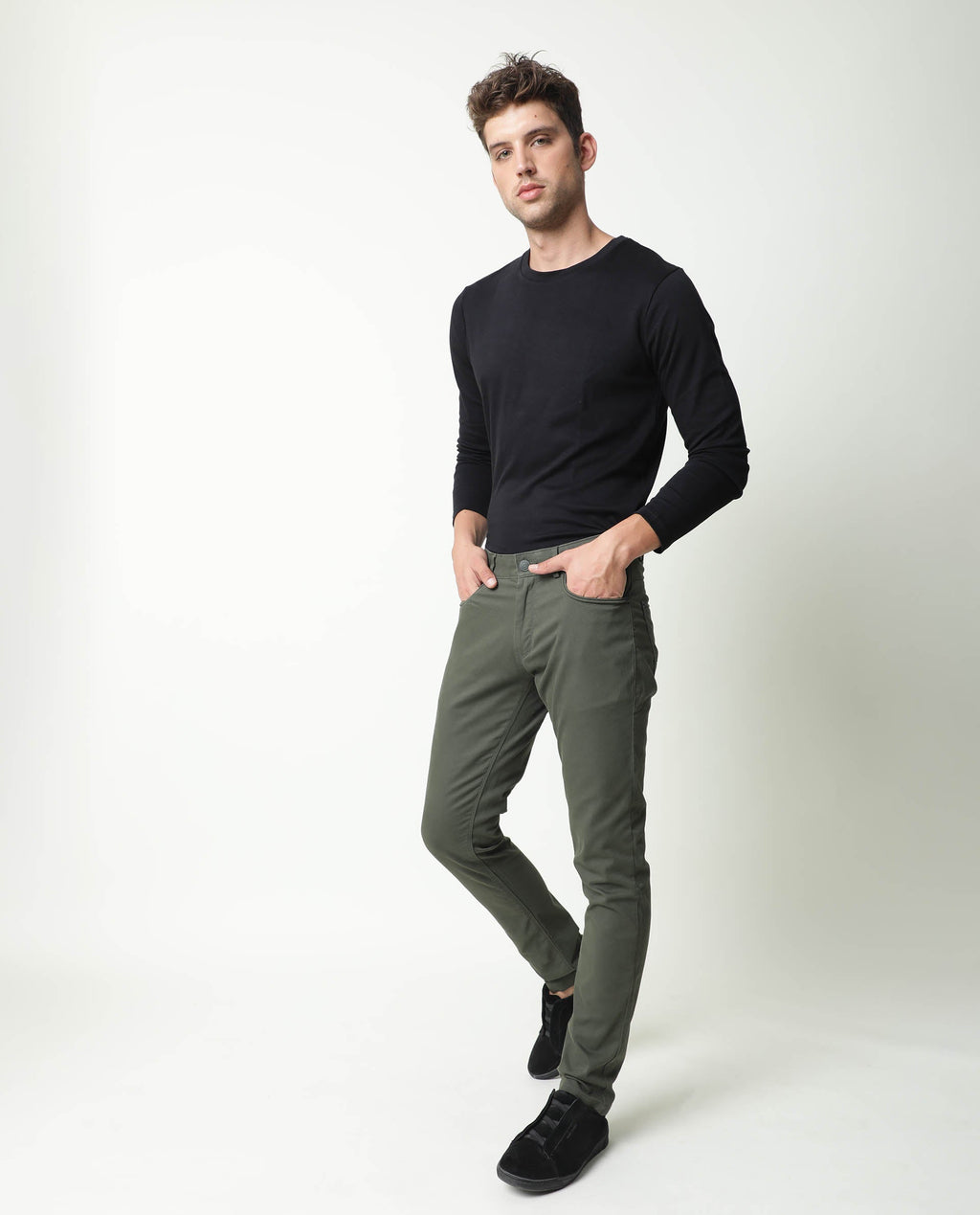 Rare Rabbit Men's Spoke Green Cotton Plain Regular Fit Trouser