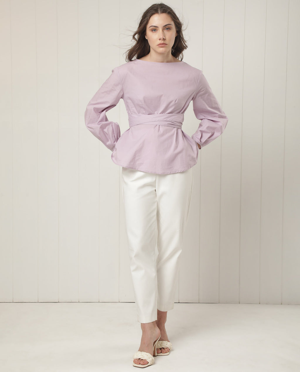 Rareism Women's Tulipo Purple Cotton Boat Neck Plain Regular Fit Top