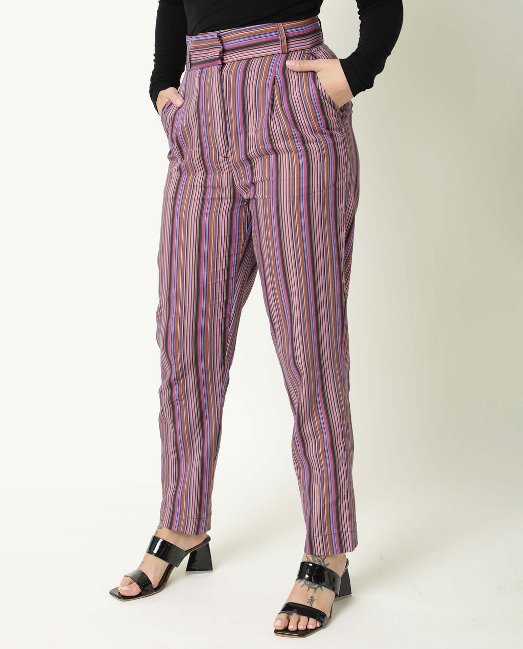 Rareism Women's Apple Multi Cotton Regular Fit Trouser