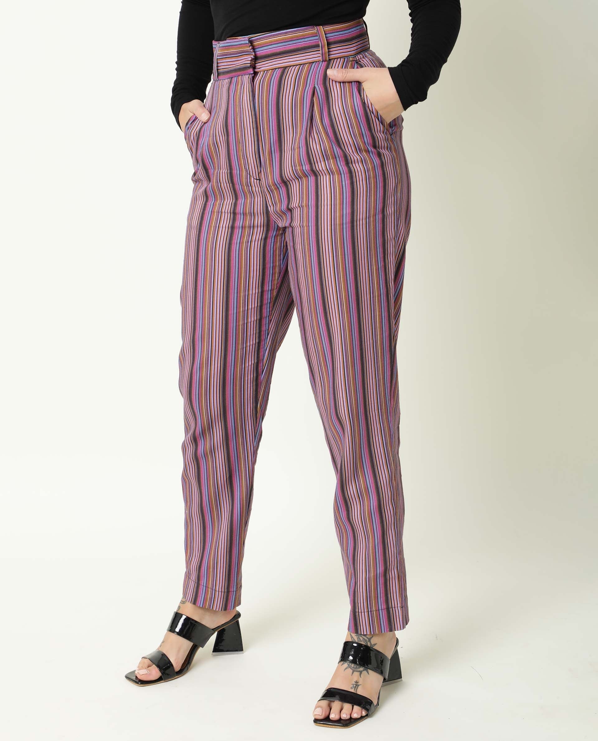 Rareism Women's Apple Multi Cotton Regular Fit Trouser