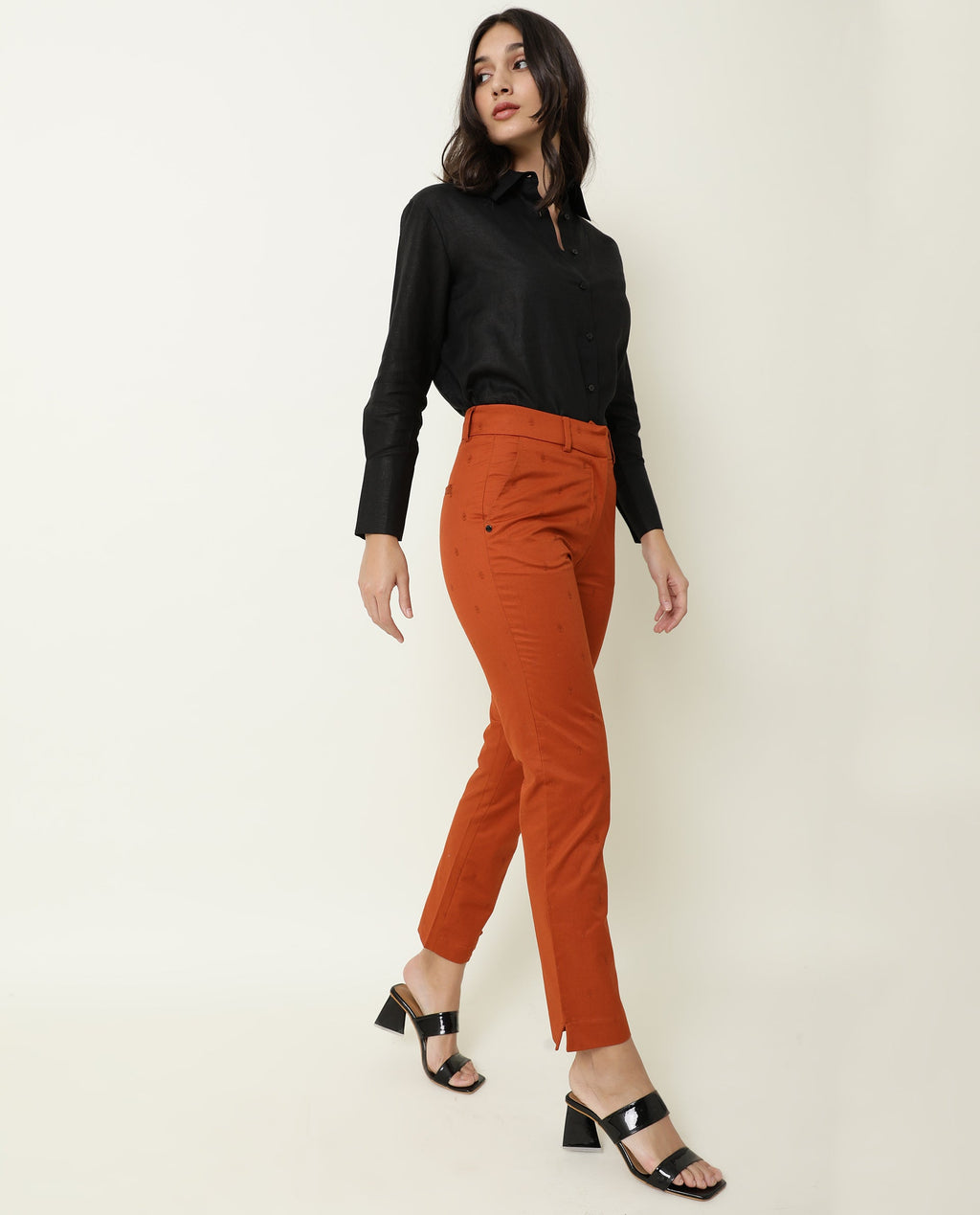 Rareism Women's Odyssey Brown Viscose Plain Ankle Length Tailored Trouser