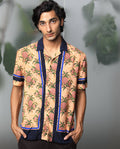 Rare Rabbit Men's Banes Beige Viscose Floral Print Regular Fit Half Sleeve Cuban Collar Shirt