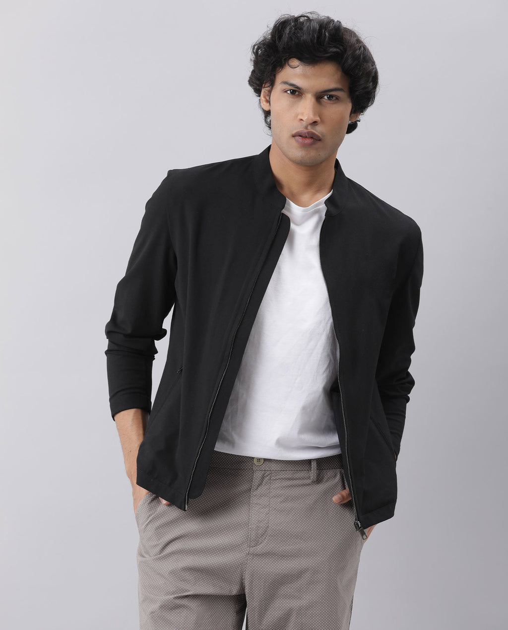 Rare Rabbit Men's Sign-2 Black Polyester Plain Slim Fit Full Sleeve High Neck Jacket