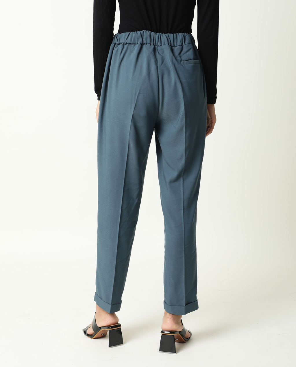 Rareism Women's Jeremiah Petrol Polyester Blend Plain Ankle Length Tailored Trouser