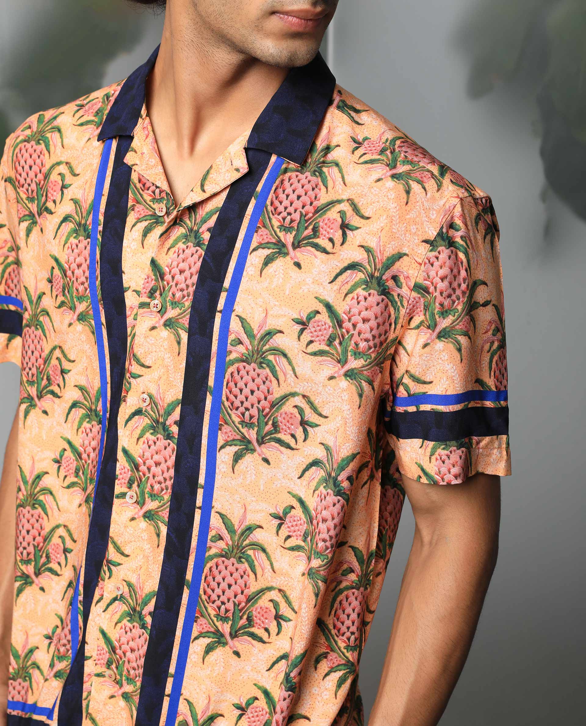 Rare Rabbit Men's Banes Beige Viscose Floral Print Regular Fit Half Sleeve Cuban Collar Shirt