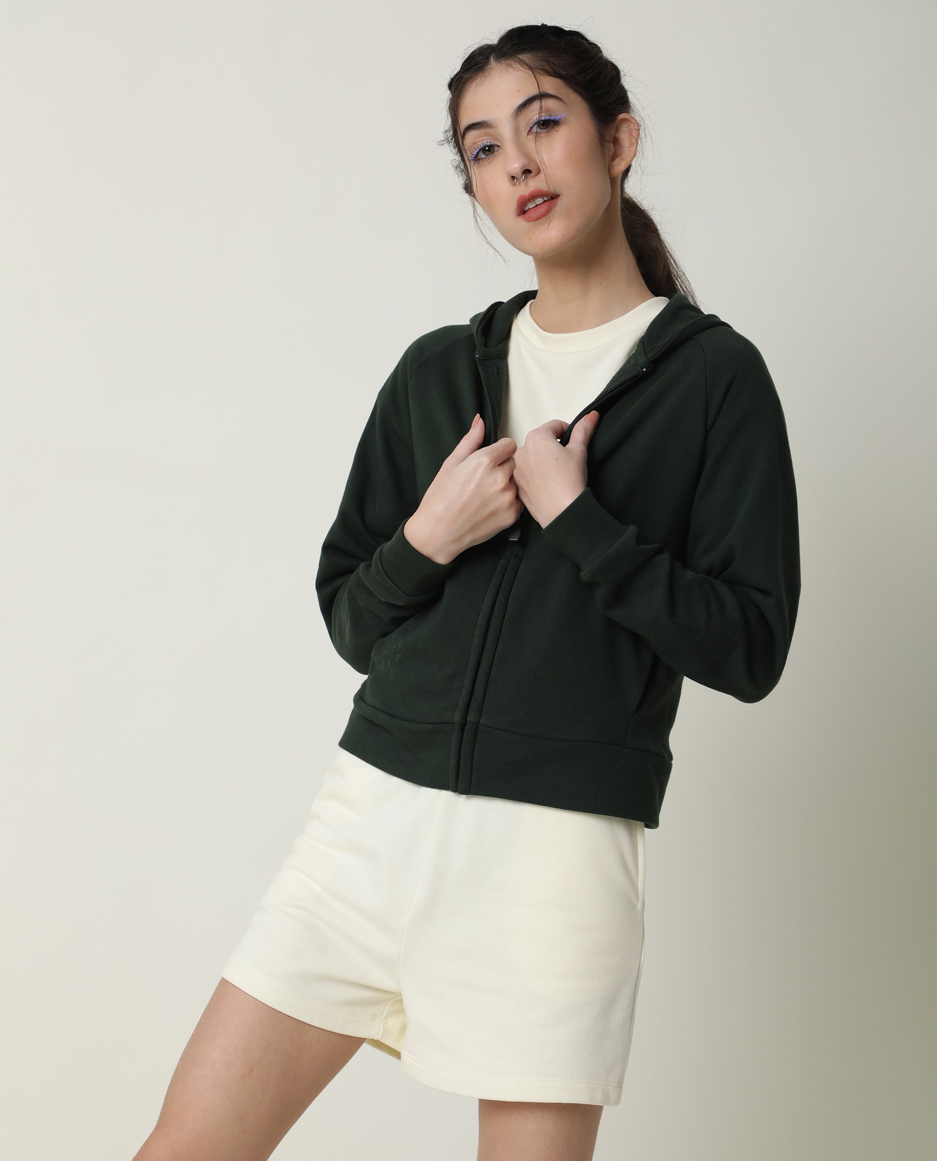 Rareism Women's Medium Weight Terry 290 Gsm Cotton Blend Plain Mini Relaxed Fit Shorts