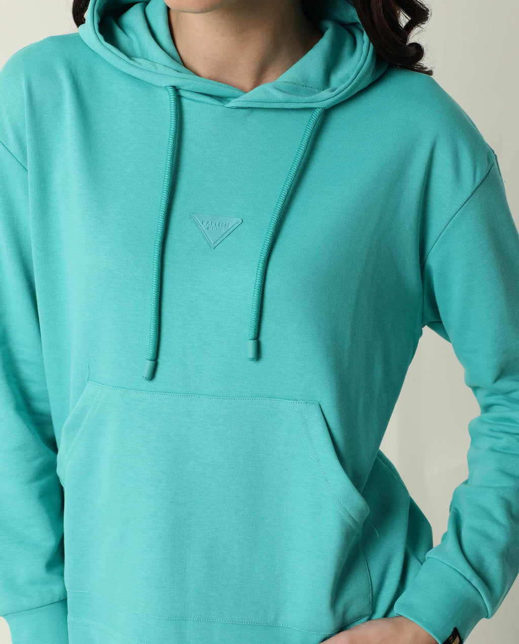 Rareism Women's Wally-1 Turq Cotton Blend Hooded Plain Relaxed Fit Sweatshirt