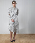 Rareism Women's Roose White Cotton Mandarin Collar Floral Print Knee Length Regular Fit Dress