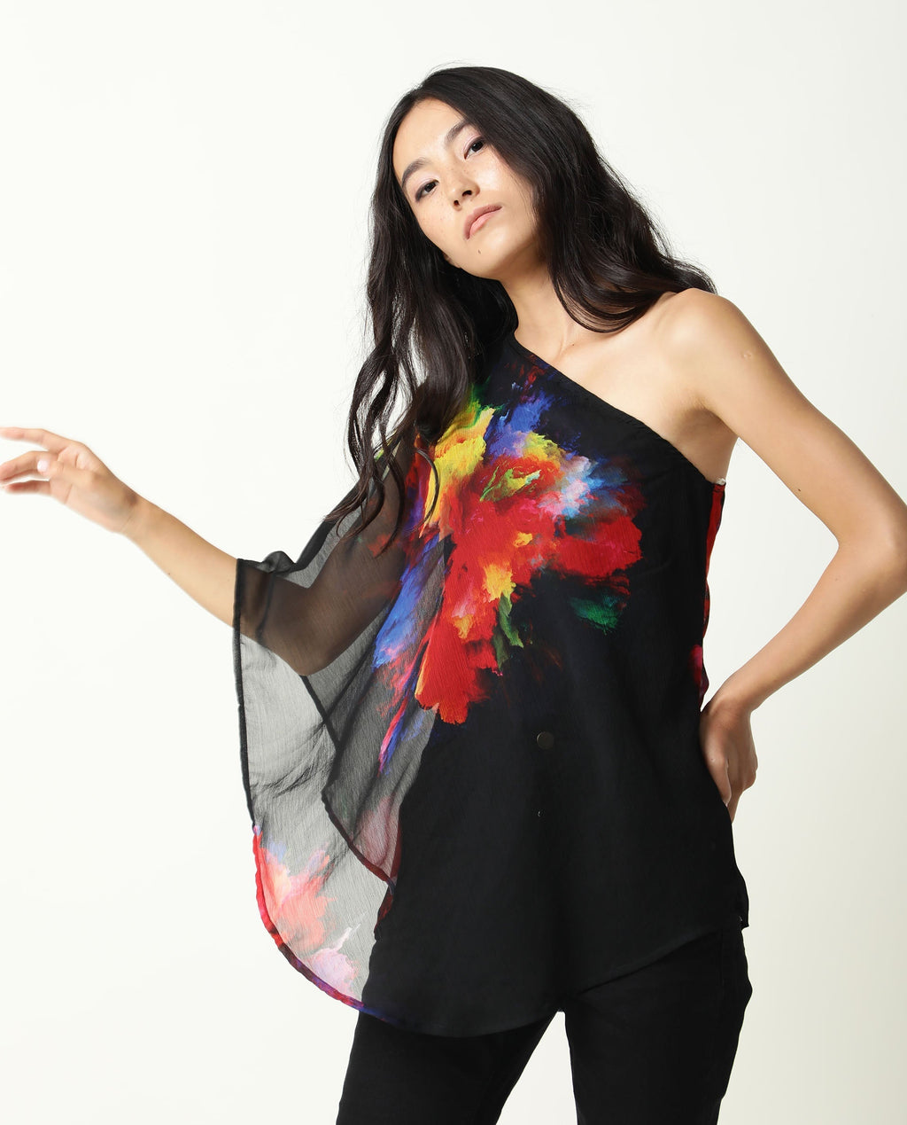 Rareism Women's Propose Black Tube Neck Floral Print Sleeveless Knee Length Regular Fit Top
