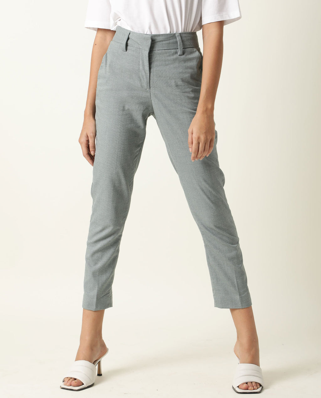 Rareism Women's Ophilia Green Cotton Solid Trouser