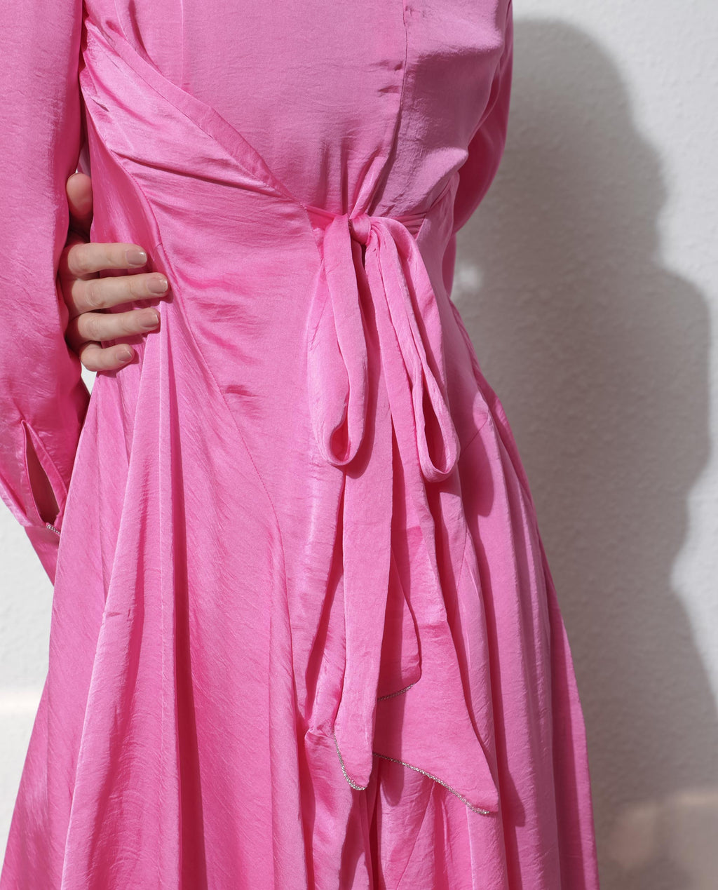 Rareism Women's Galaxyy Pink Modal Spread Collar Plain Maxi Regular Fit Dress