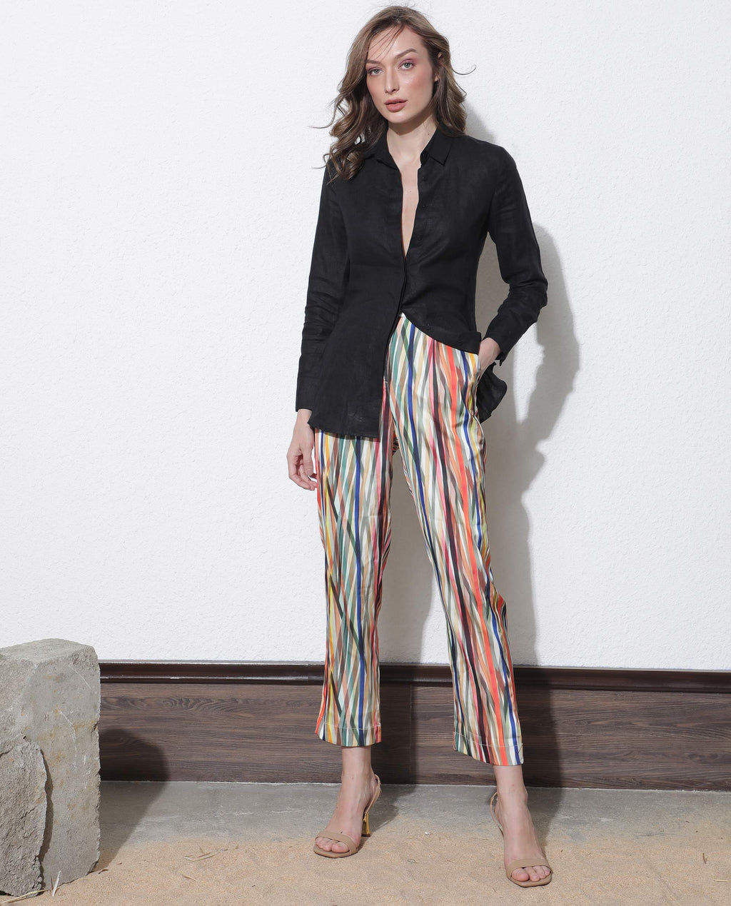 Rareism Women's Ransom Multi Modal Striped Ankle Length Tailored Trouser