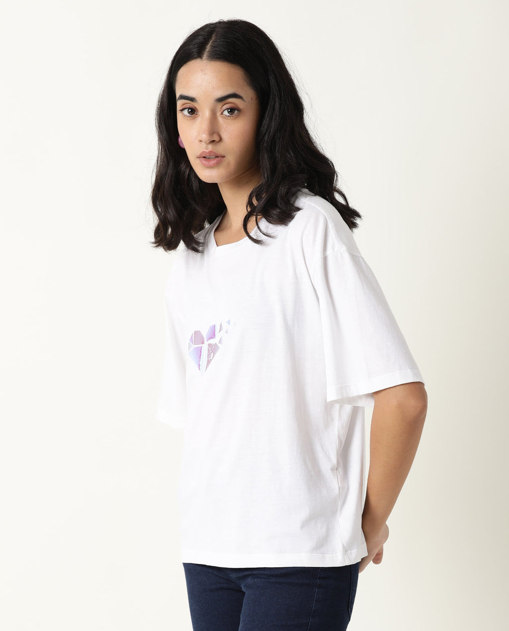 Rareism Womens Nat White T-Shirt Cotton Fabric Regular Fit Half Sleeve Round Neck