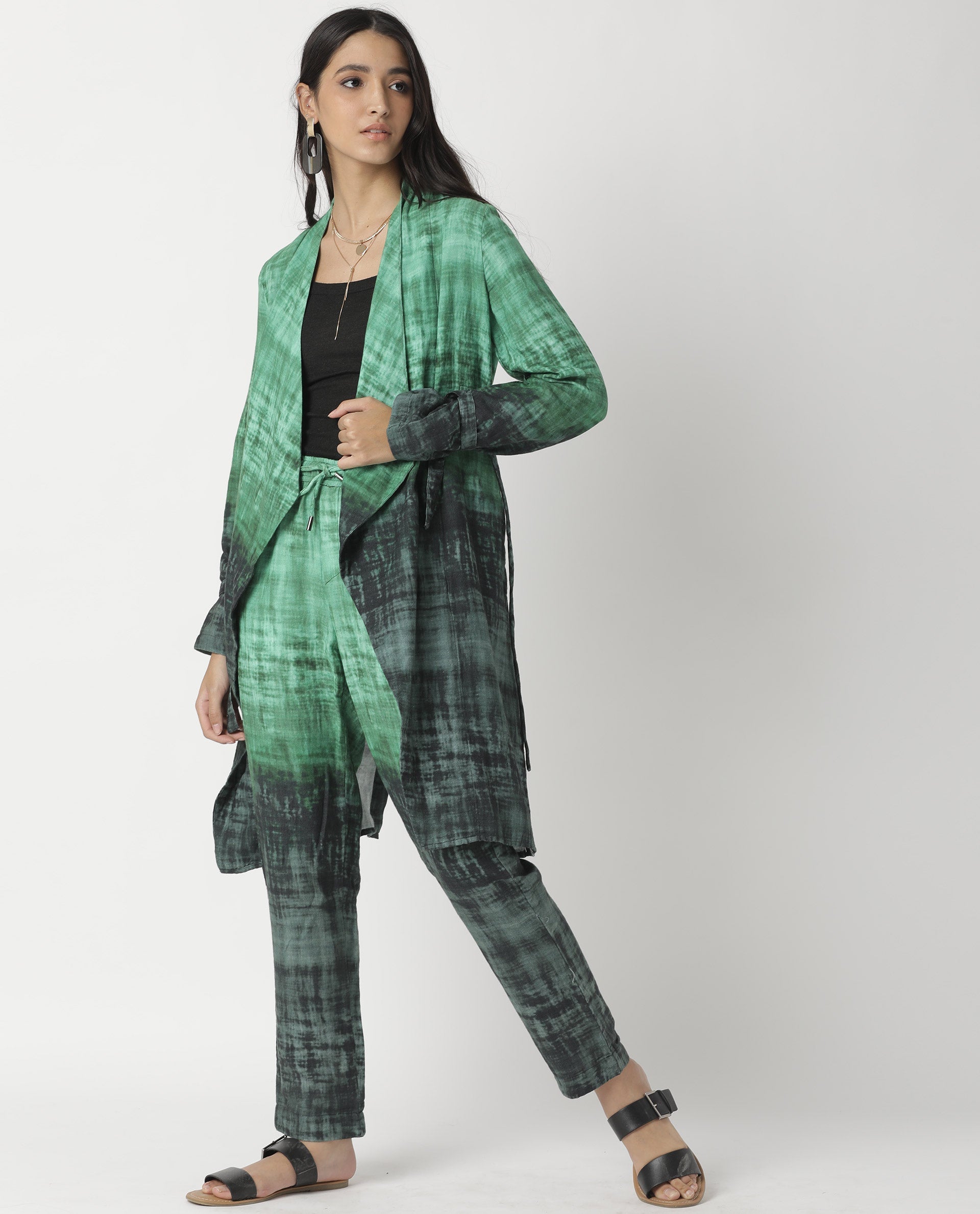 Rareism Women's Boss Green Cotton Collarless Regular Fit Outer Wear