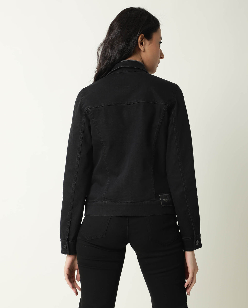 Rareism Women's Misso Black Cotton Blend Spread Collar Plain Regular Fit Jacket