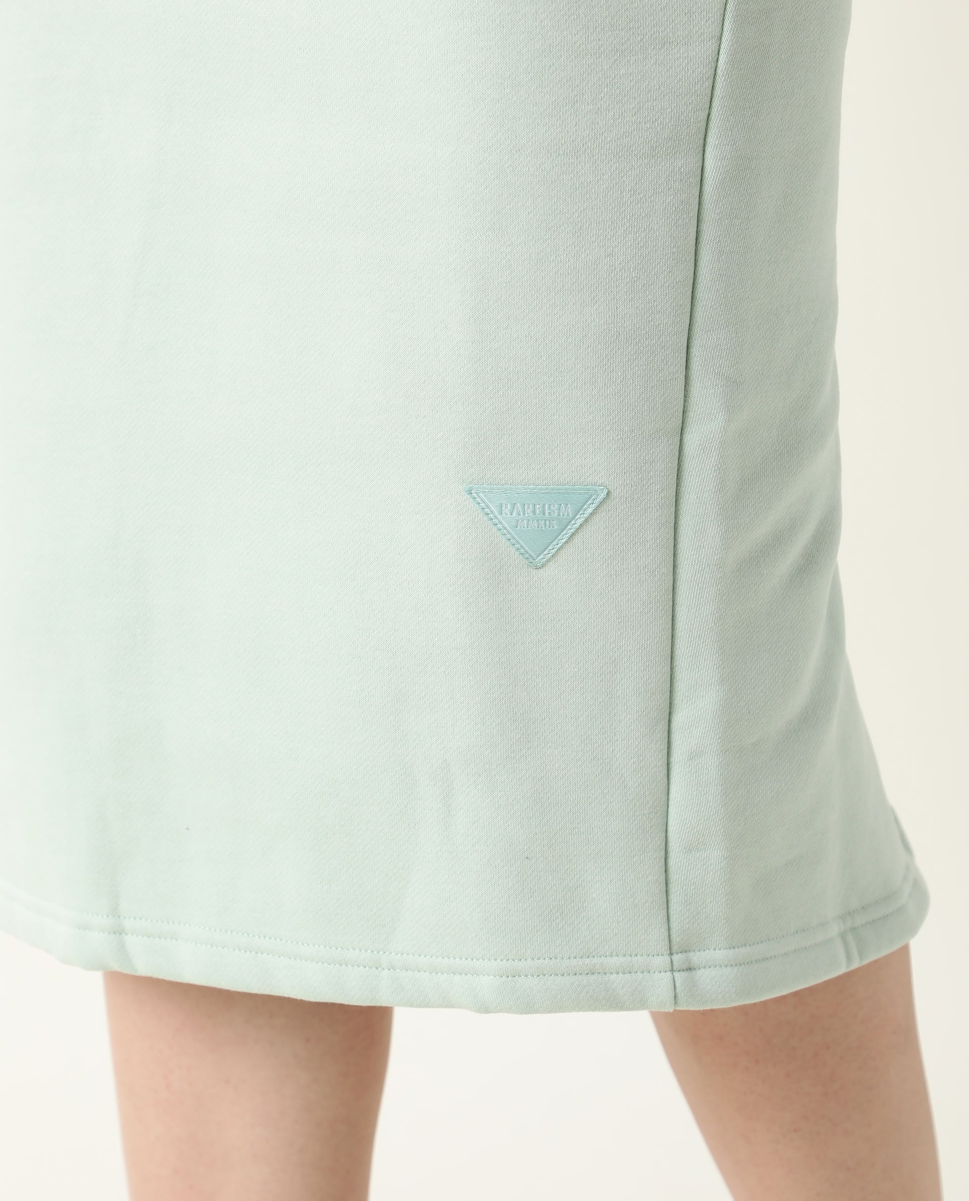 Rareism Women's Fudge Green Polyester Blend Plain Midi Tailored Skirt