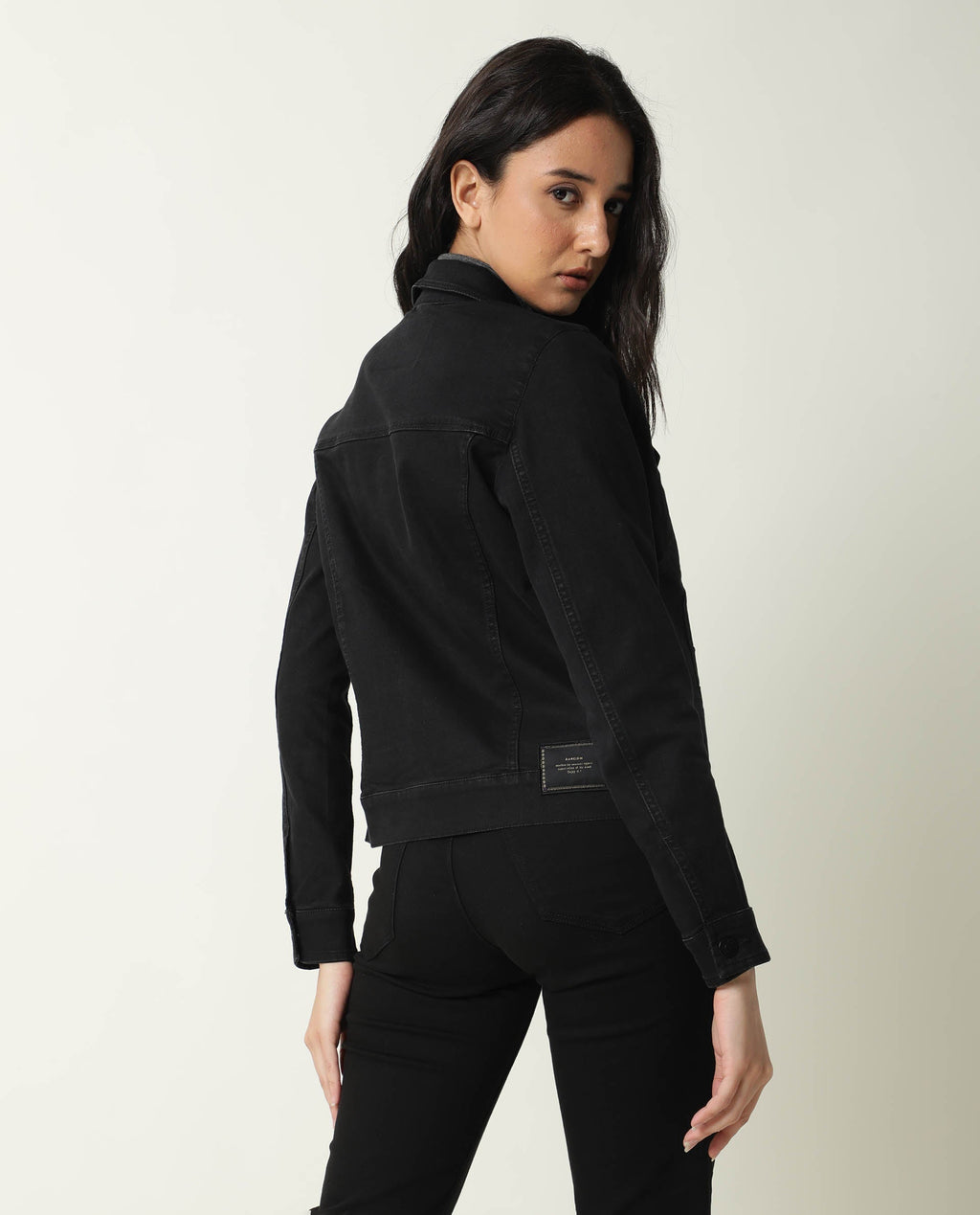 Rareism Women's Misso Black Cotton Blend Spread Collar Plain Regular Fit Jacket