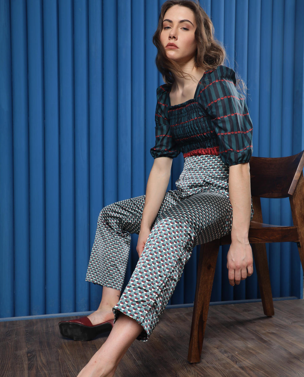 Rareism Women's Rosa Multi Polyester Polka Print Ankle Length Tailored Trouser
