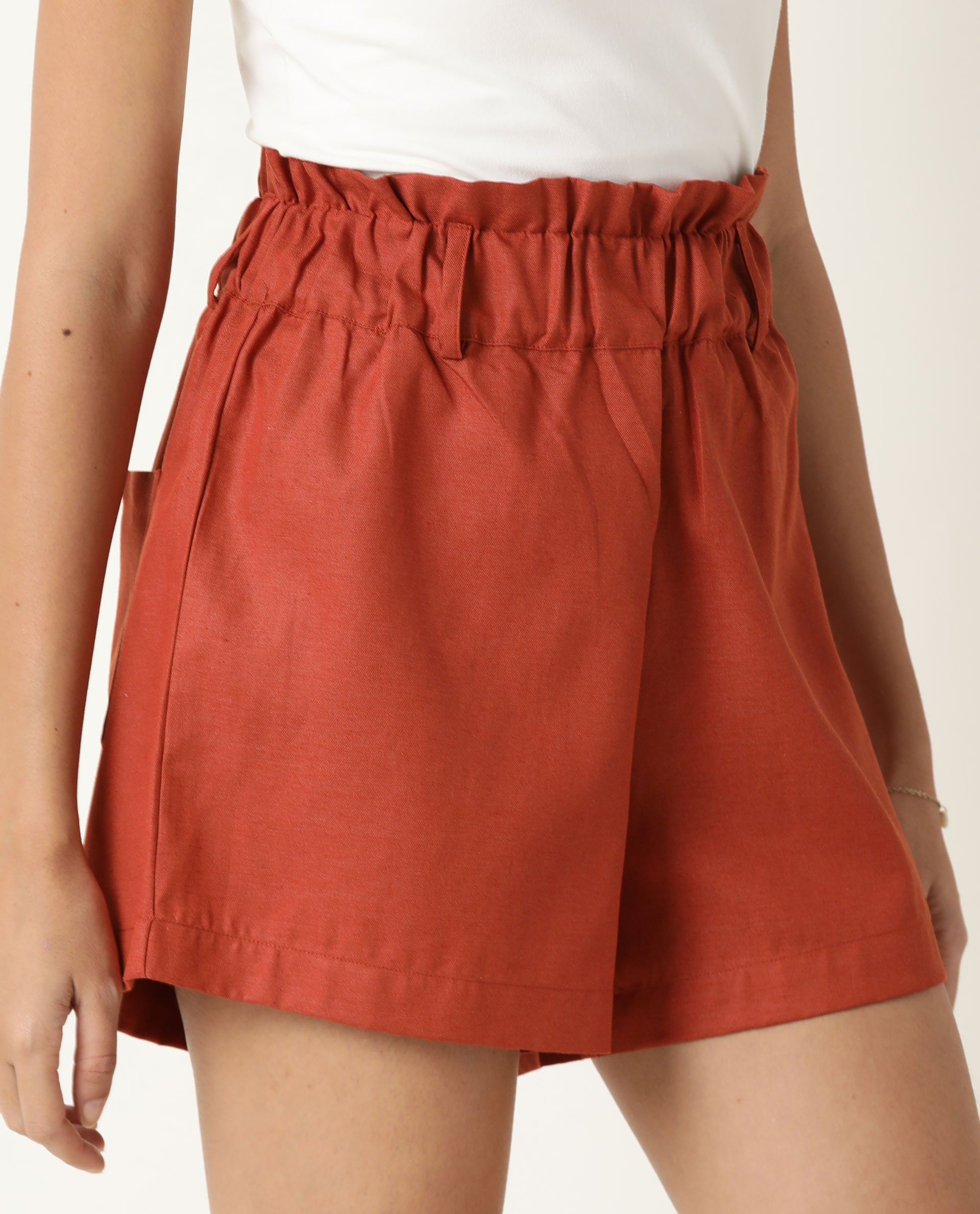 Rareism Women's Wobble Rust Cotton Plain Regular Fit Shorts