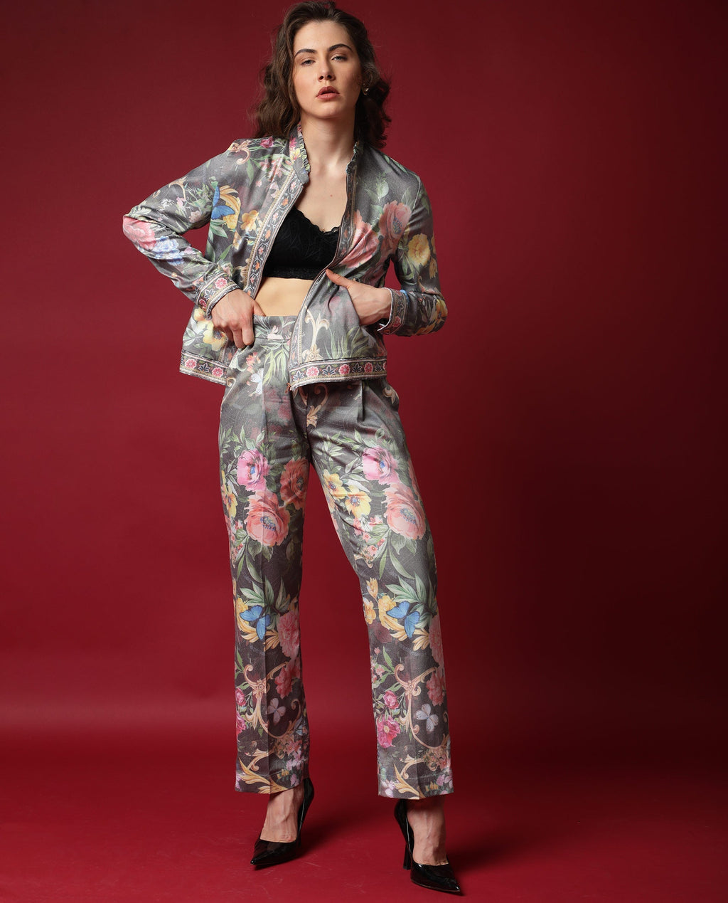 Rareism Women's Montebello Multi Polyester Blend Floral Print Ankle Length Tailored Trouser