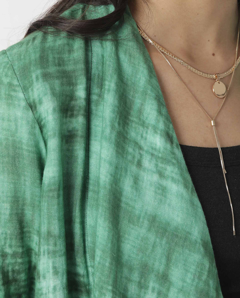 Rareism Women's Boss Green Cotton Collarless Regular Fit Outer Wear