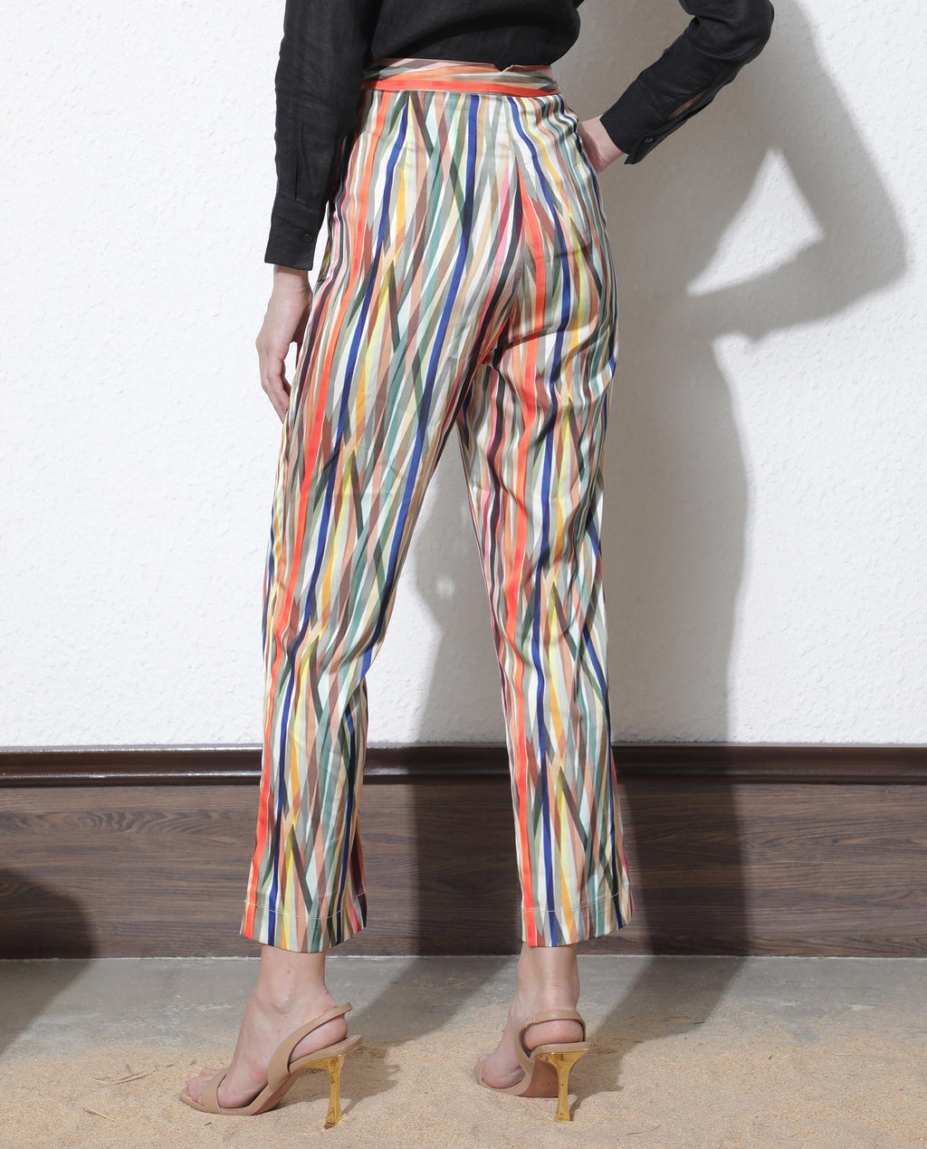 Rareism Women's Ransom Multi Modal Striped Ankle Length Tailored Trouser