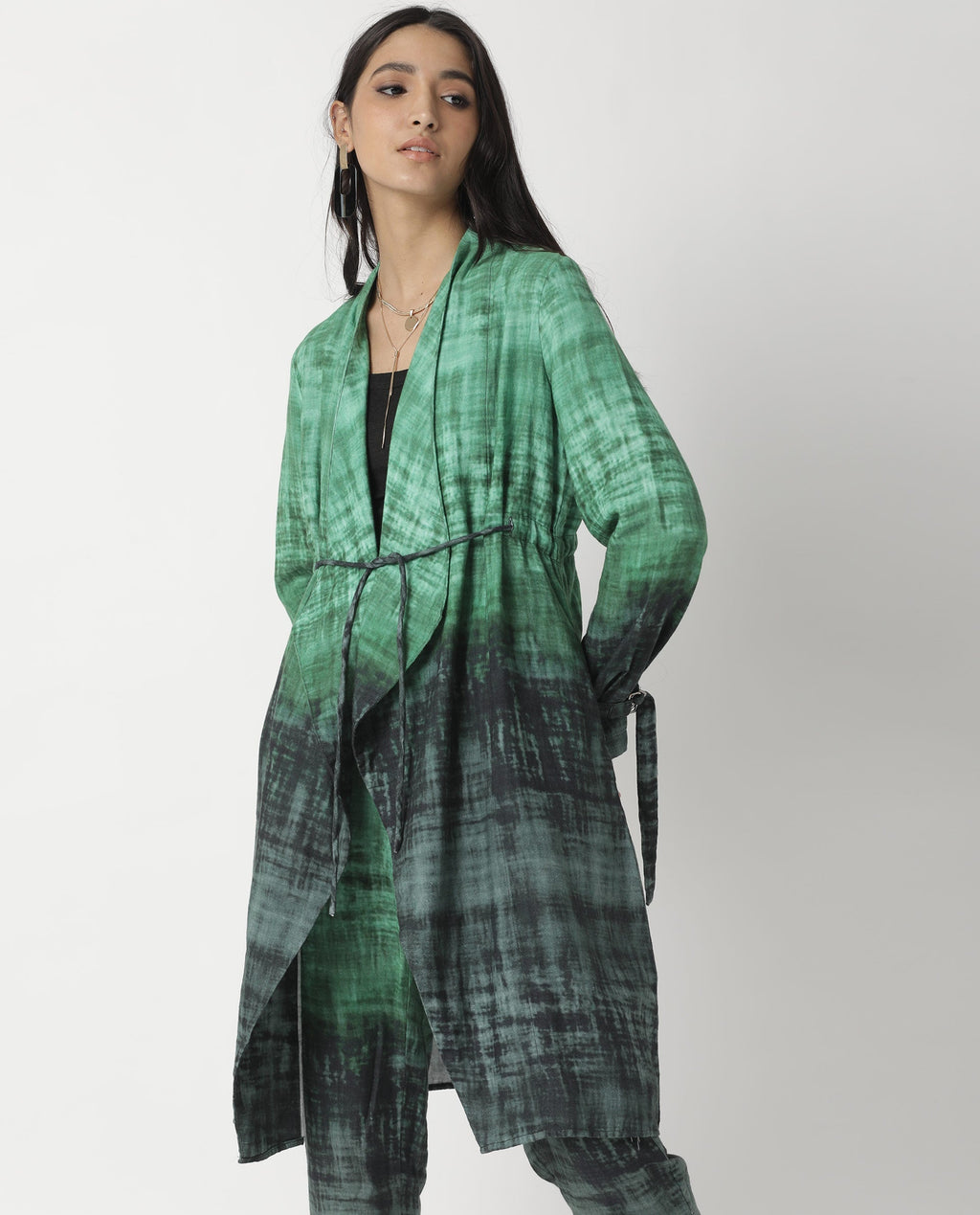 Rareism Women's Boss Green Cotton Collarless Regular Fit Outer Wear