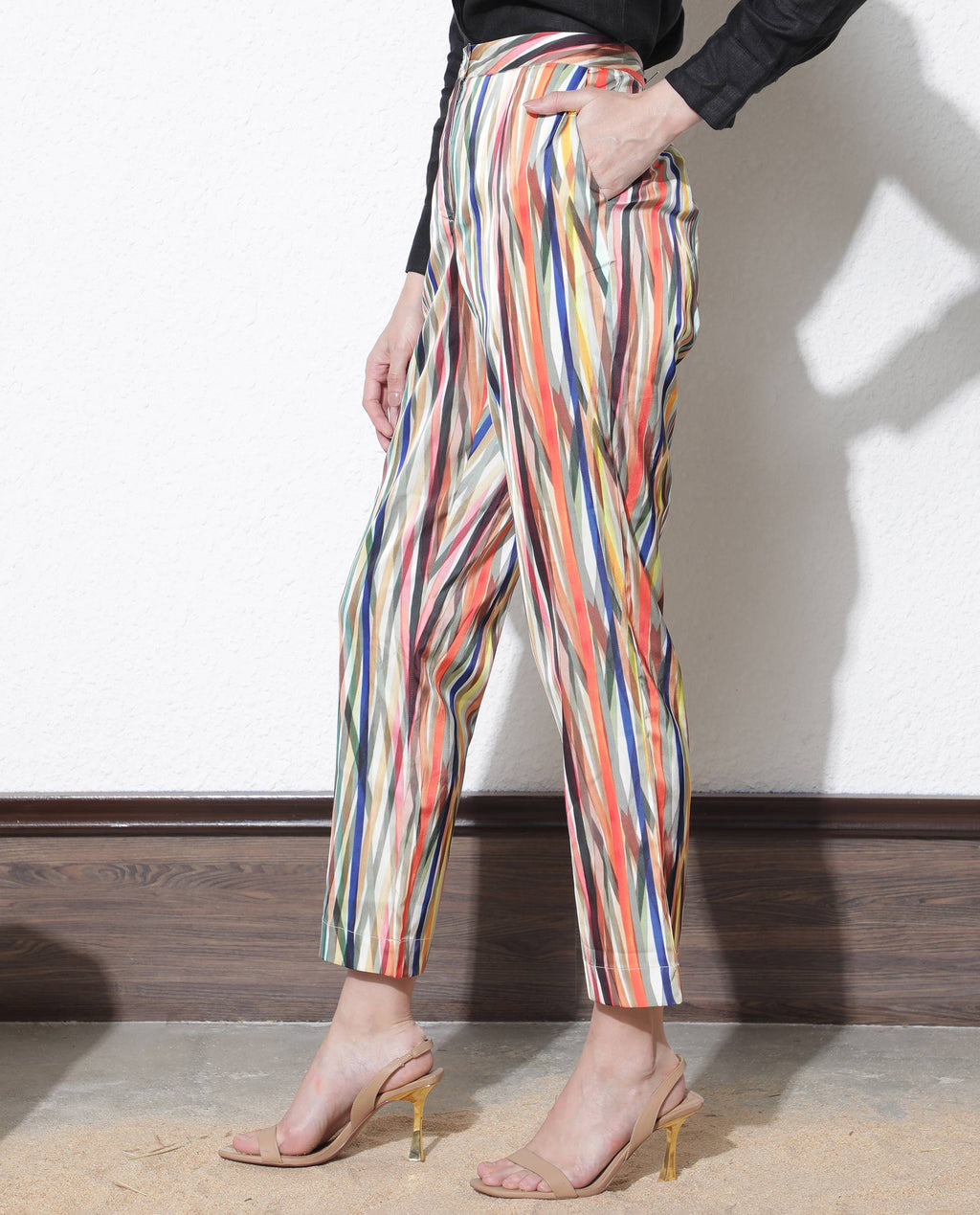 Rareism Women's Ransom Multi Modal Striped Ankle Length Tailored Trouser
