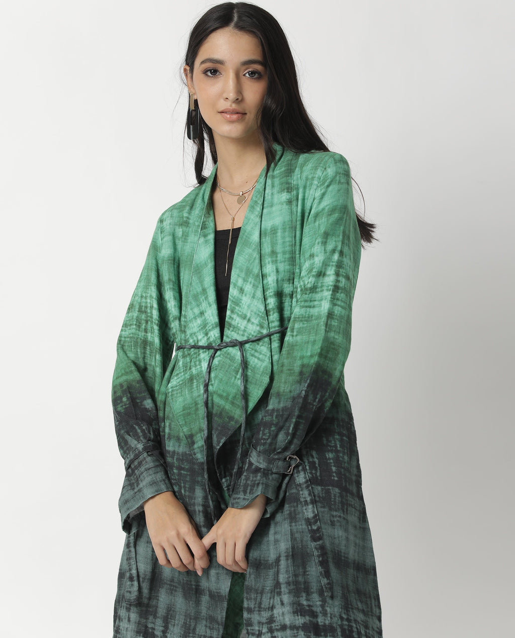 Rareism Women's Boss Green Cotton Collarless Regular Fit Outer Wear