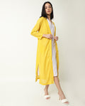Rareism Women's Java Yellow Cotton Collarless Plain Knee Length Regular Fit Shrug