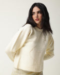 Rareism Women's Tulsy Offwhite Acrylic Crew Neck Embellished Knee Length Regular Fit Sweater