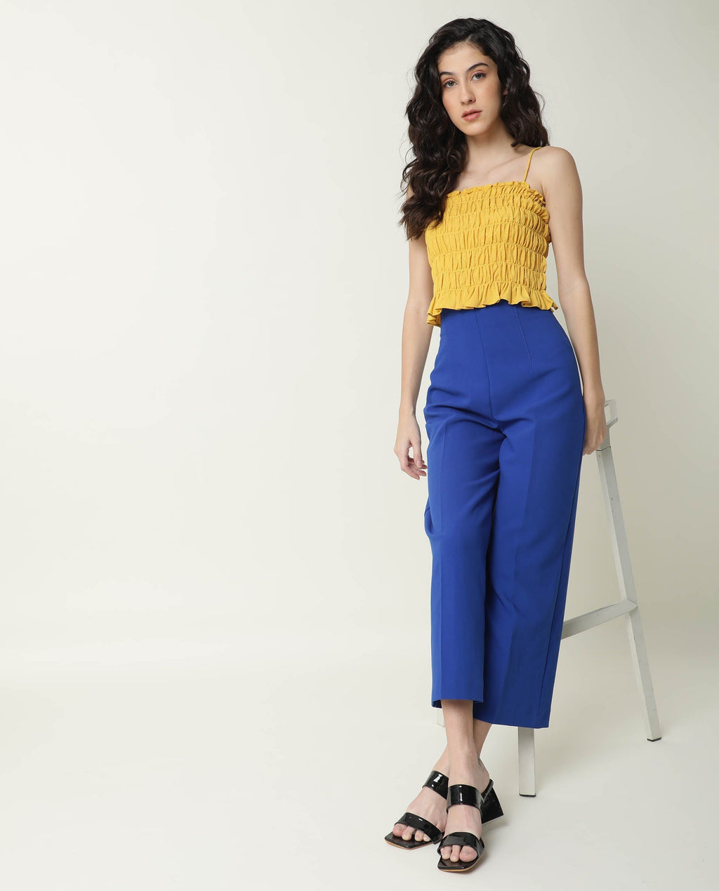 Rareism Women's Declan Yellow Tube Neck Plain Sleeveless Knee Length Tailored Top