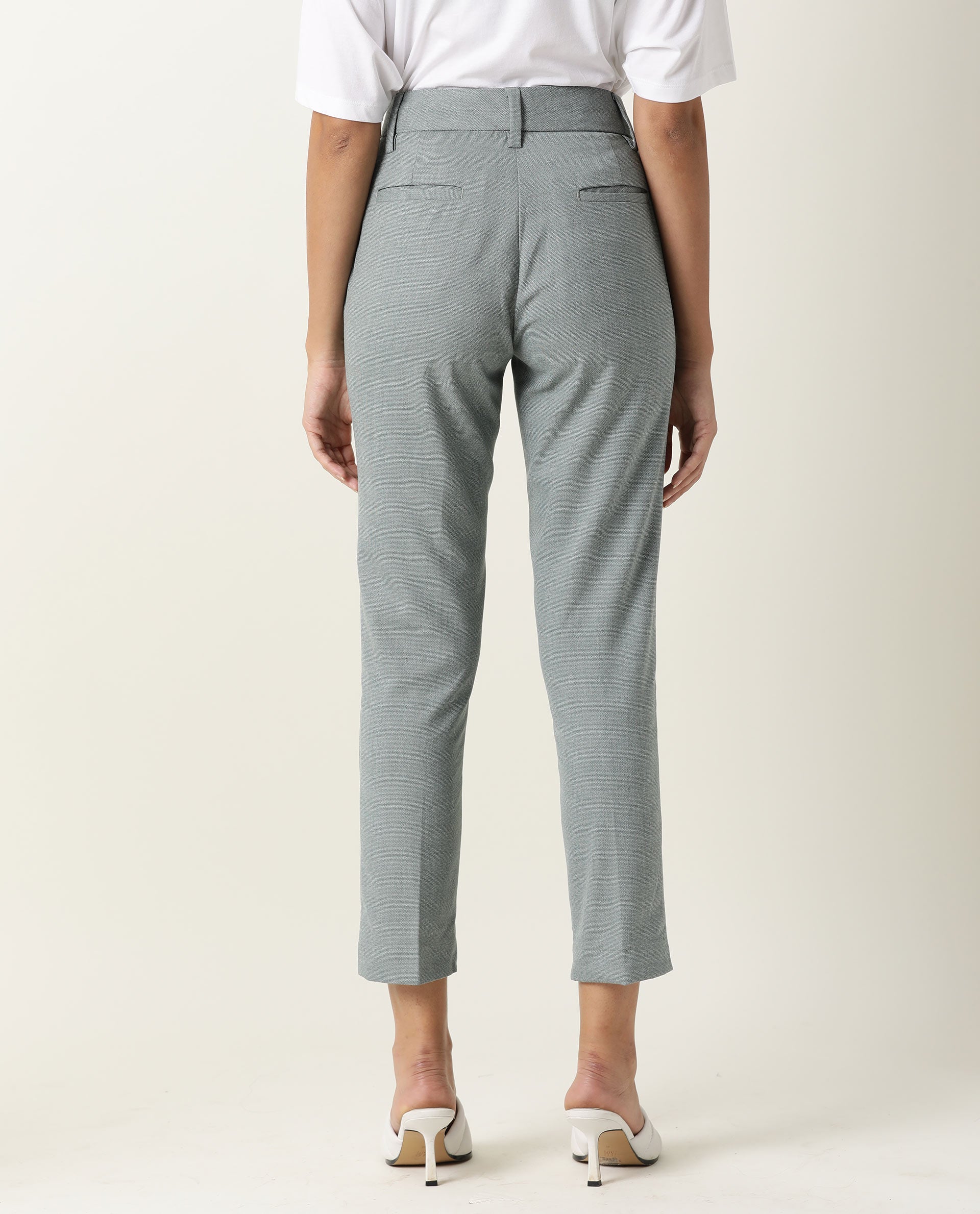 Rareism Women's Ophilia Green Cotton Solid Trouser