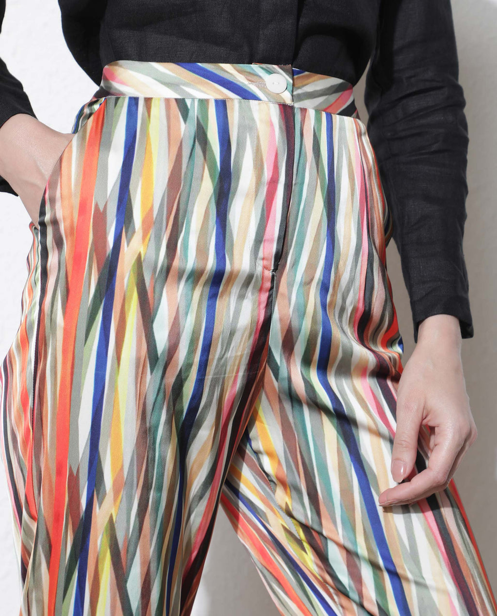 Rareism Women's Ransom Multi Modal Striped Ankle Length Tailored Trouser