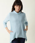 Rareism Women's Printol Blue Cotton Turtle Neck Plain Regular Fit Top