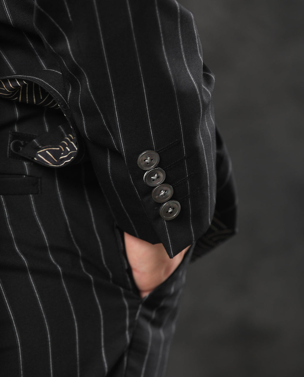 Rare Rabbit Men's Tazy Black Polyester Striped Print Tailored Fit Full Sleeve Lapel Neck Suits