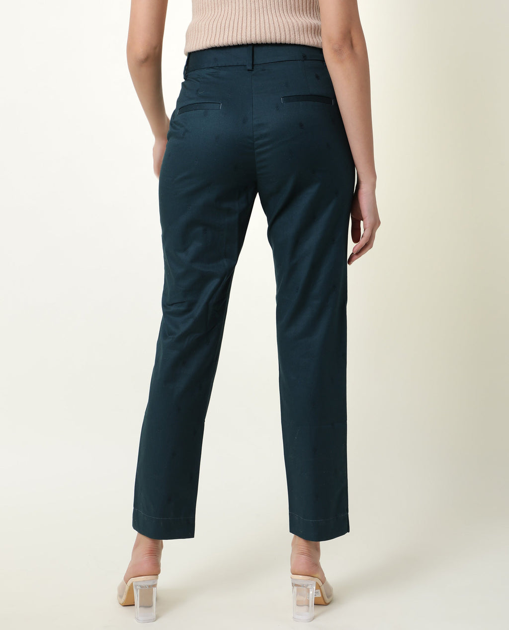 Rareism Women's Odyssey Petrol Viscose Plain Ankle Length Tailored Trouser