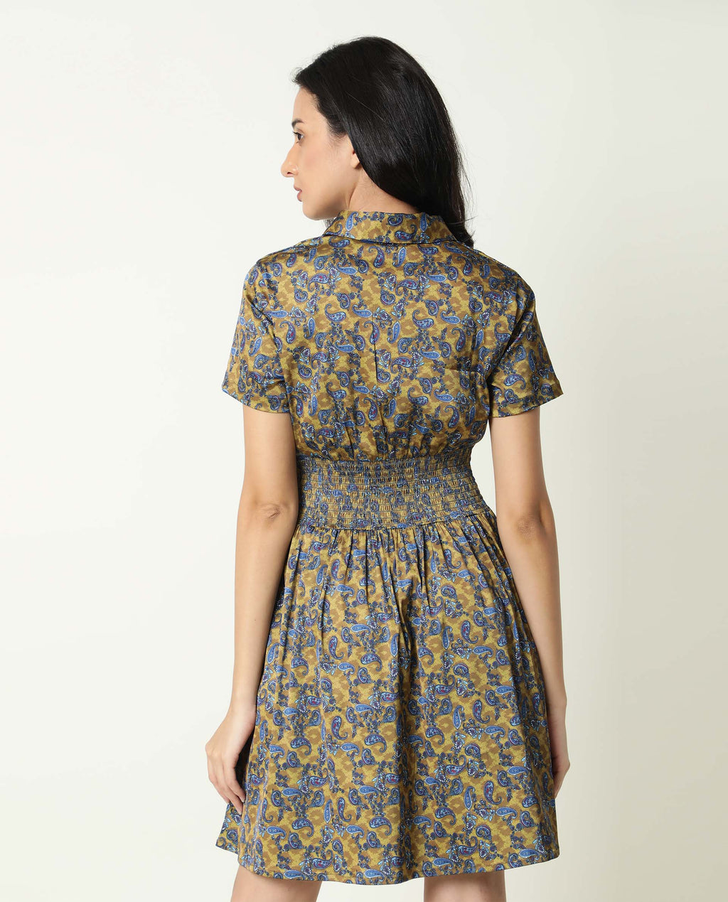 Rareism Women's Joss-Olive Modal V-Neck Abstract Print Mini Regular Fit Dress