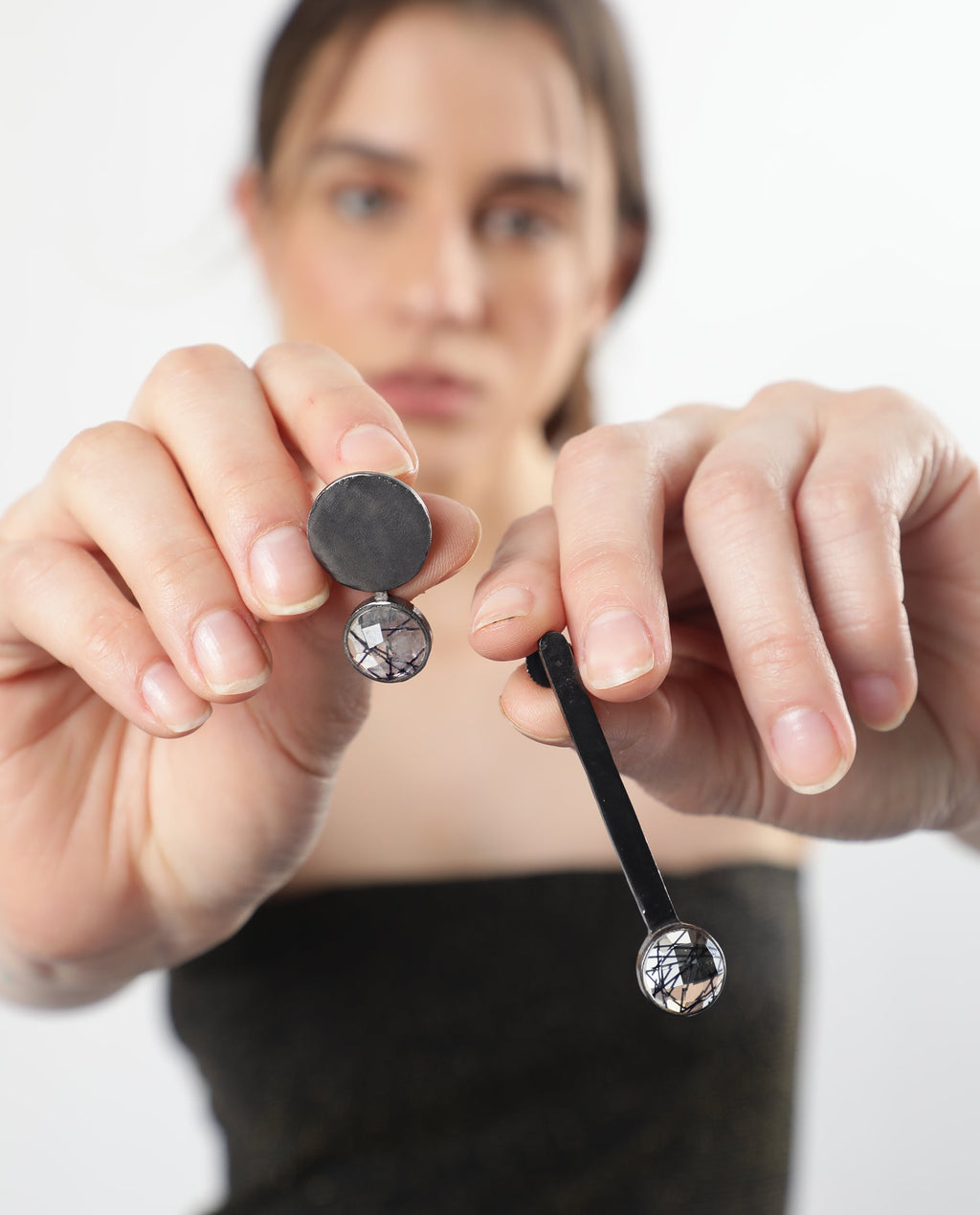 Rareism Women Punk Grey Earring