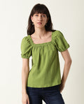 Rareism Women's Swag Green Cotton Blend Square Neck Plain Tailored Top