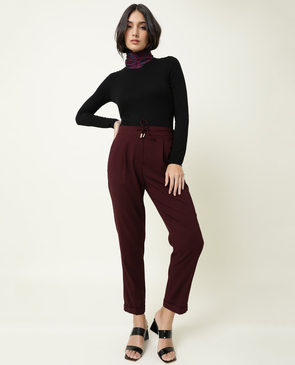Rareism Women's Jeremiah Maroon Polyester Blend Plain Ankle Length Tailored Trouser