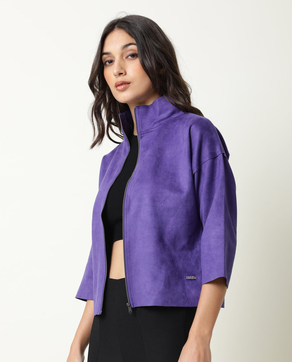 Rareism Women's Vasu Purple Polyester High Neck Plain Regular Fit Jacket